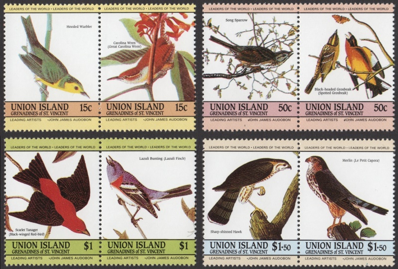 Union Island 1985 Audubon Birds Unauthorized Reprint Stamps